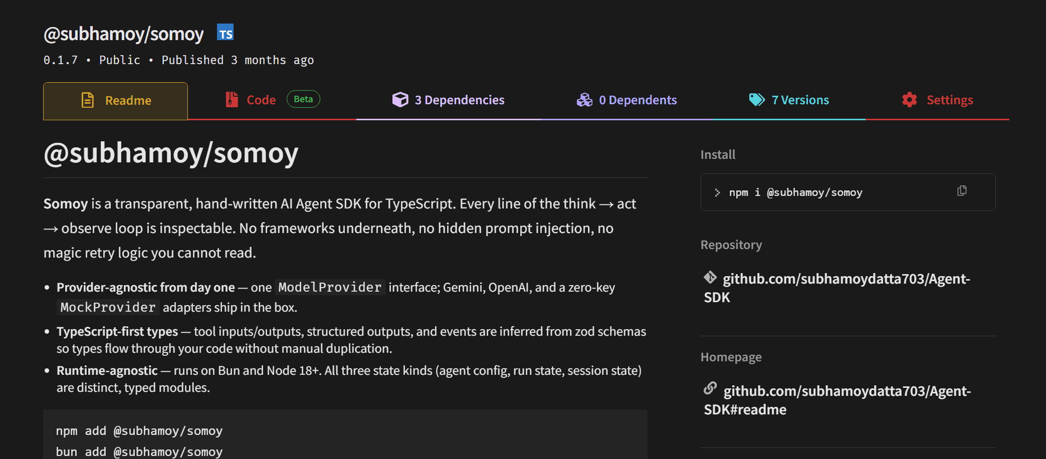 The @subhamoy/somoy package published on npm